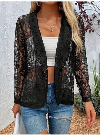 Kadın Uzun Kollu Yakalı önü Açık Dantelli Ceket