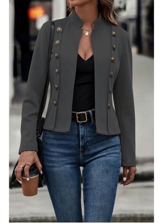 Kadın Uzun Kollu Hakim Yaka Yanlardan Düğmeli Kısa Süet Ceket