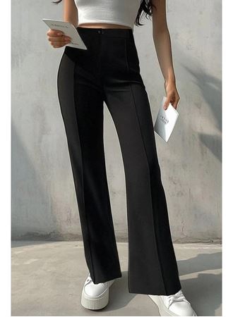 Kadın Yüksek Bel Nervurlu Ithal Krep Pantolon
