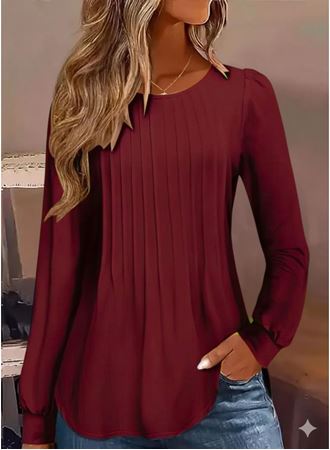Kadın Uzun Kollu Yuvarlak Yaka Nervürlü Bluz