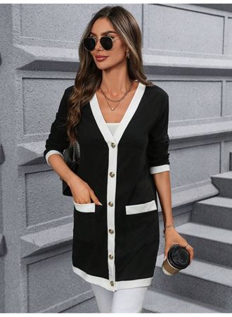 Kadın Uzun Kollu Cepli önden Düğmeli Uzun Modal Ceket Hırka