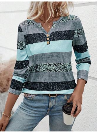 Kadın Uzun Kollu Yakadan Düğmeli çizgili Desenli Süprem Bluz