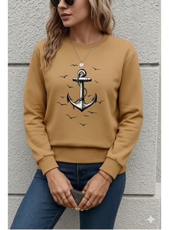 Kadın Uzun Kollu Bisiklet Yaka Desenli Viskon Iki Iplik Bluz