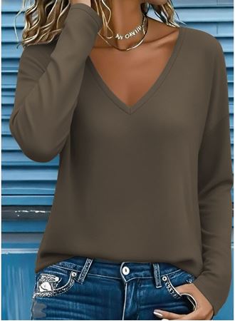 Kadın Uzun Kollu V Yakalı Viskon Iki Iplik Bluz