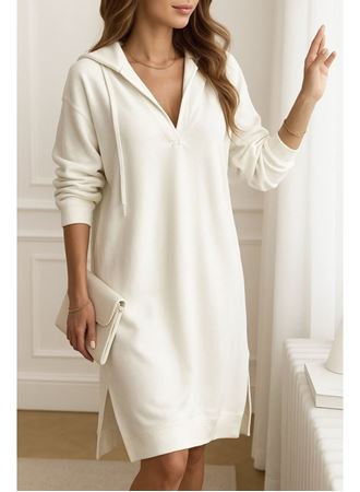 Kadın Uzun Kollu Kapüşonlu Yakası Açık Modal Elbise