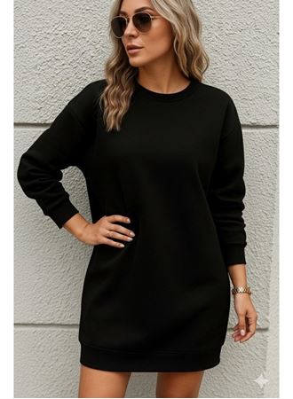 Kadın Uzun Kollu Bisiklet Yaka Iki Iplik Elbise