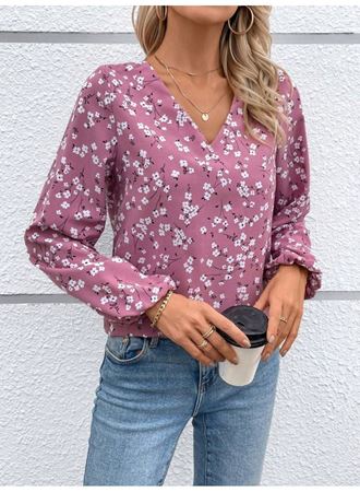Kadın Uzun Kollu V Yakalı çiçek Desenli Modal Bluz