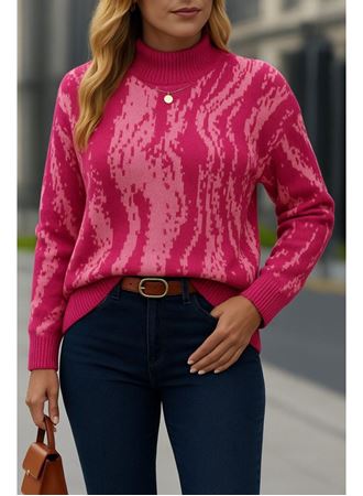 Kadın Uzun Kollu Balıkçı Yaka çok Renkli Triko Bluz