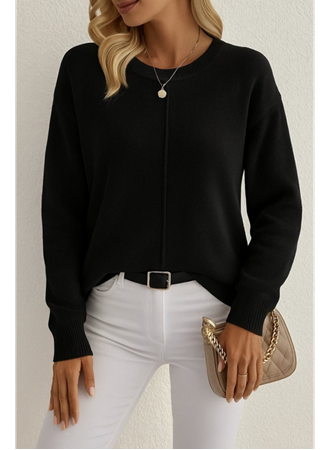 Kadın Uzun Kollu Bisiklet Yaka Düşük Omuz Detaylı Triko Bluz