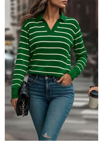 Kadın Uzun Kollu V Yaka çizgili Triko Bluz