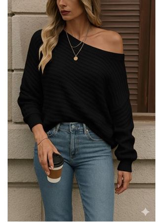 Kadın Uzun Kollu Tek Omuzu Açık Triko Bluz