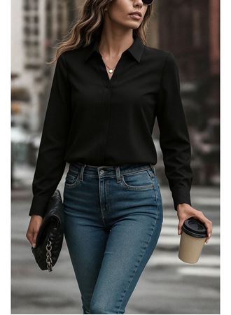 Kadın Uzun Kollu Yakalı Trikoton Gömlek