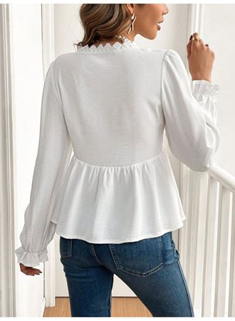 Kadın Uzun Kollu V Dantel Yaka Aerobin Bluz