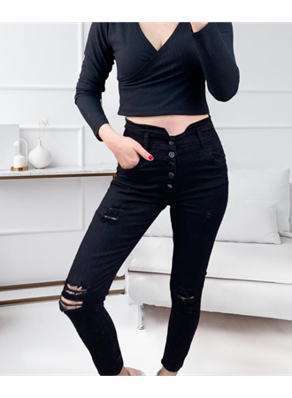 Kadın 5 Düğmeli V Detay Bel Yırtık Kot