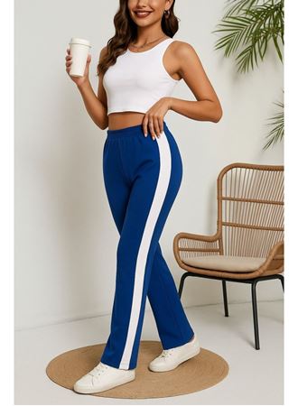 Kadın Yüksek Bel Yan şerit Detaylı Yırtmaçlı Viskon Iki Iplik Pantolon