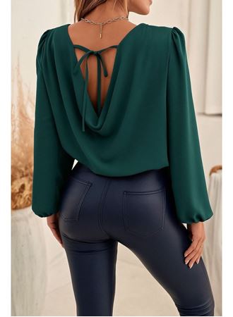 Kadın Uzun Kollu Yuvarlak Yaka Arkadan Bağcıklı Salaş Ithal Krep Bluz
