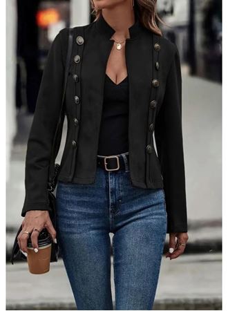 Kadın Uzun Kollu Hakim Yaka Yanlardan Düğmeli Kısa Süet Ceket