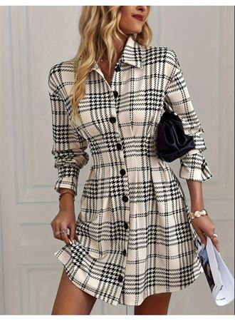 Kadın Uzun Kollu Yakalı önü Düğmeli Mini Modal Elbise