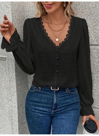 Kadın Uzun Kollu V Yakalı önden Düğmeli Bluz