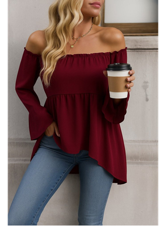 Kadın Uzun Kollu Madonna Yaka Asimetrik Detaylı Kolları Ispanyol Viskon Bluz