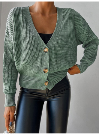 Kadın Uzun Kollu Düğme Detay Triko Bluz