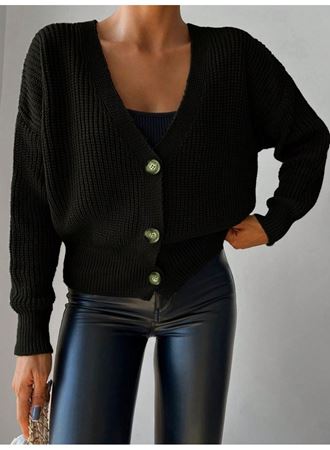 Kadın Uzun Kollu Düğme Detay Triko Hırka