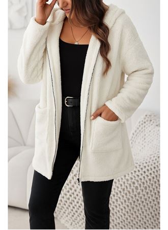 Kadın Uzun Kollu Kapşonlu önden Fermuarlı Cepli Welsoft Ceket