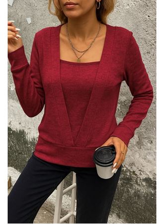 Kadın Uzun Kollu Kruvaze Yaka Kol Ve Etek Ucu Manşet Detay Yumoş Bluz