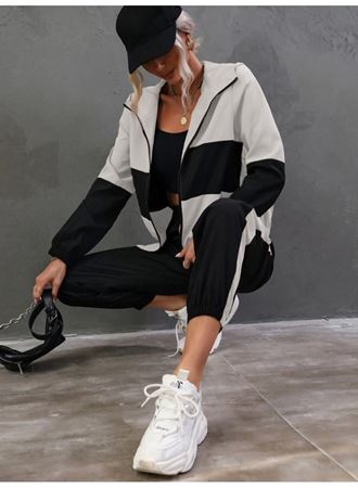 Kadın Uzun Kollu Kapşonlu önden Fermuarlı Viskon Iki Iplik Bluz Ve Pantolon Ikili Takım