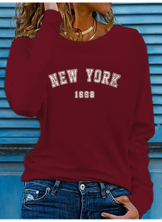 Kadın Uzun Kollu Bisiklet Yaka Yazı Baskılı Viskon Bluz