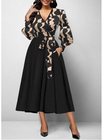 Kadın Uzun Kollu Kruvaze Yaka Dalgıç Krep Midi Boy Elbise