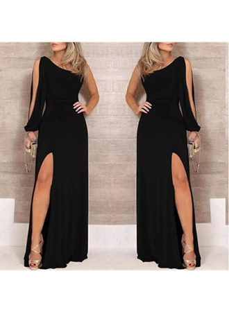 Tek Omuz Açık Derin Yırtmaçlı Krep Tam Boy Elbise