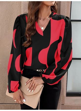 Kadın Uzun Kollu V Yakalı Desenli Modal Bluz