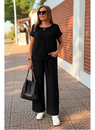 Kadın Kısa Kollu Yakası Açık Aerobin Bluz Ve Pantolon Ikili Takım