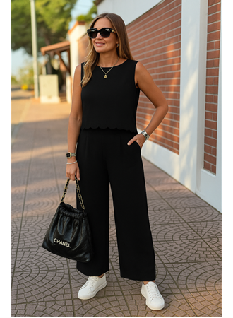 Kadın Sıfır Kollu Bisiklet Yaka Arkadan Bağlamalı Aer8bin Bluz Ve Pantolon Ikili Takım