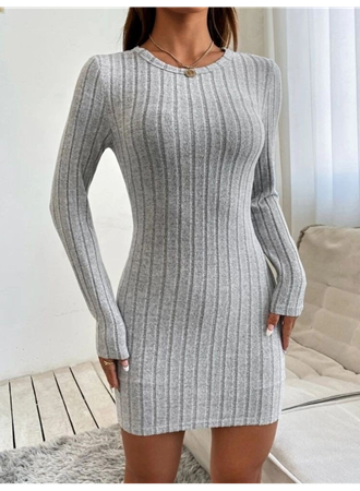 Kadın Uzun Kollu Bisiklet Yaka şardonlu Kalın Fitilli Kaşkorse Mini Boy Elbise