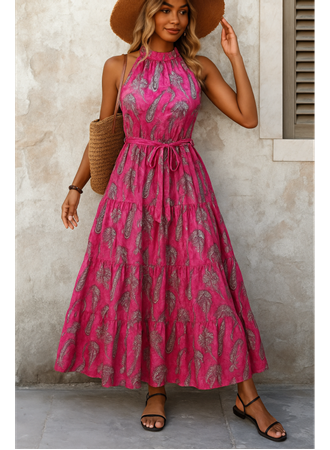 Kadın Omuzlardan Açık Boyundan Geçmeli Desenli Süprem Bluz