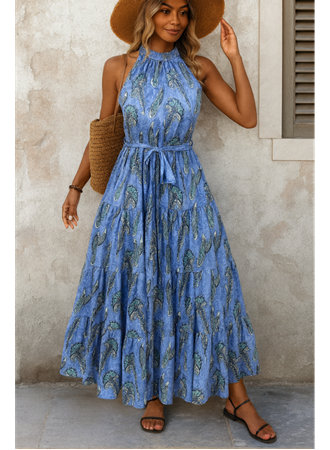 Kadın Omuzlardan Açık Boyundan Geçmeli Desenli Süprem Bluz