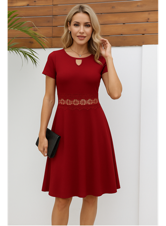 Kadın Kısa Kollu Yuvarlak Yaka Damla Detaylı Janjan Elbise