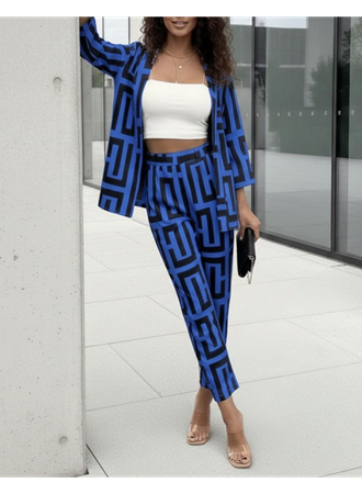 Kadın Uzun Kollu önü Açık Desenli Iki Iplik Ceket Ve Pantolon Ikili Takım