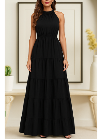 Kadın Kolsuz Halter Yaka Beli Lastiklidesenli Mikro Elbise