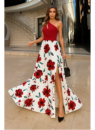 Kadın Tek Omuzdan Askılı Damla Detaylı üst Dalgıç Alt Süprem Maxi Elbise