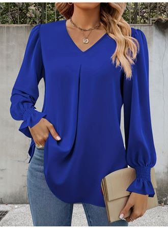 Kadın Uzun Kollu V Yakalı Salaş Ithal Krep Bluz
