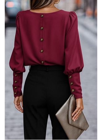 Kadın Uzun Kollu Yuvarlak Yakalı Düğmeli Ithal Krep Bluz