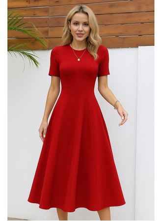 Kadın Kısa Kollu Bisiklet Yaka Maksi Boy Ithal Krep Elbise