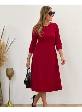 Kadın Uzun Truvakar Kol Bisiklet Yaka Midi Modal Elbise