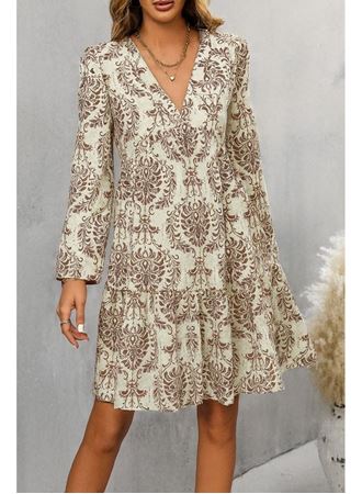 Kadın Uzun Kollu V Yakalı Fırfırlı Mini Süprem Elbise