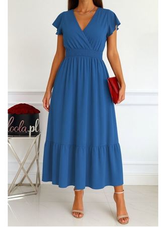 Kadın Kısa Kelebek Kollu Kruvaze Yakalı Beli Lastikli Aerobin Elbise