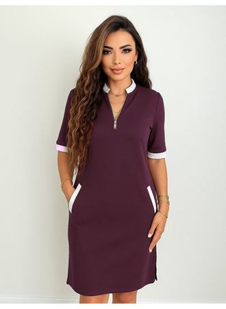 Kadın Kısa Kollu Yakadan Fermuarlı Cepli Yandan Yırtmaçlı Viskon Elbise