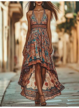 Kadın Askılı Derin Göğüs Detaylı Asimetrik Detaylı Süprem Elbise